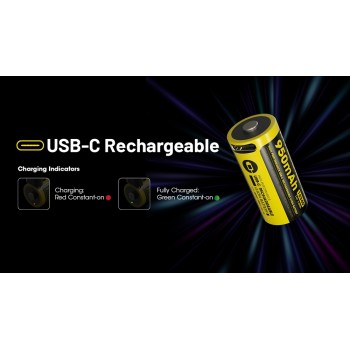 NITECORE 16340 NL169R 950mAh USB-C baterija 1 vnt.